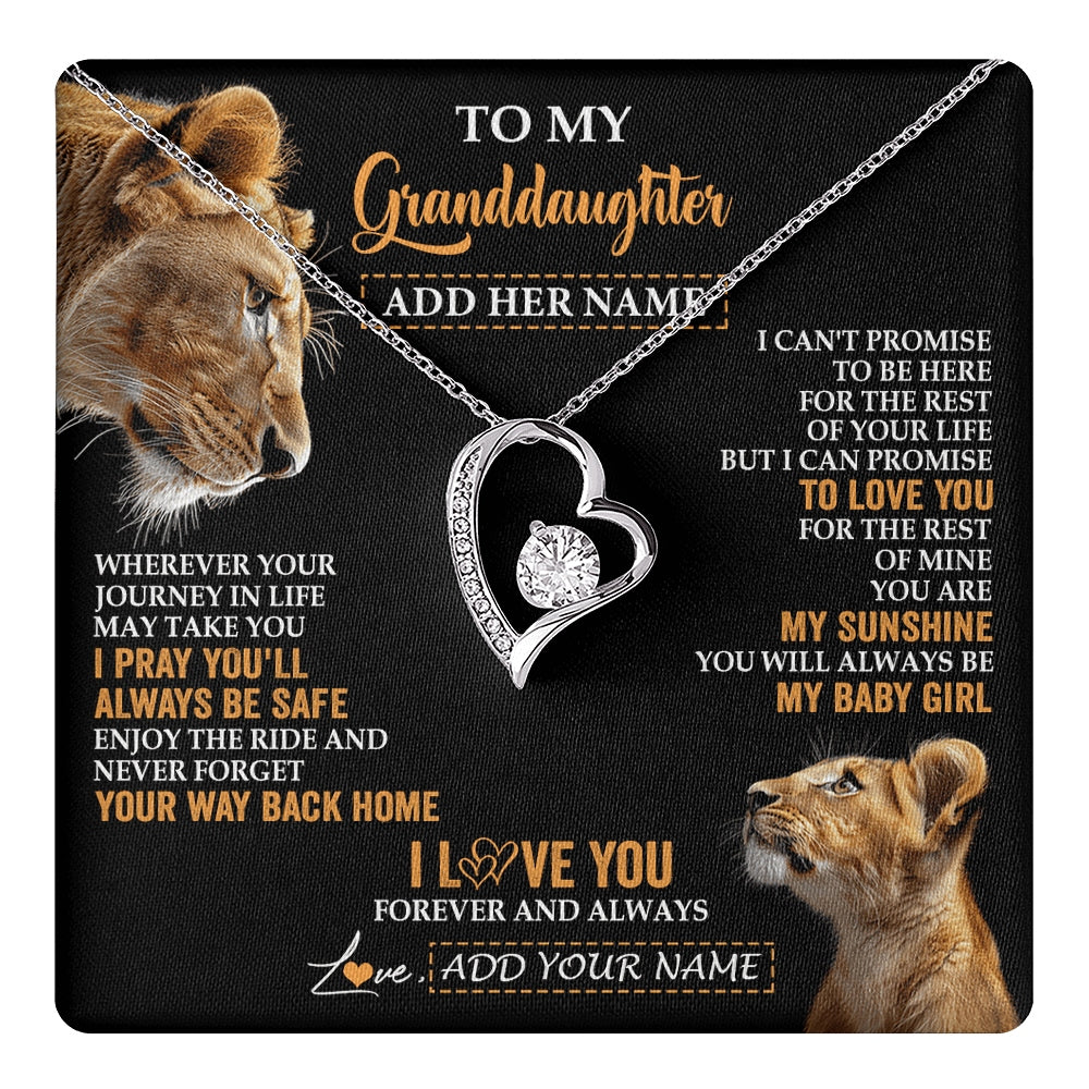 Forever Love Necklace 14K White Gold Finish | 1 | Personalized To My Granddaughter Gifts Necklace From Grandma Wherever Your Journey In Life Lion Granddaughter Birthday Gifts Christmas Gift Box Message Card | https://teecentury.