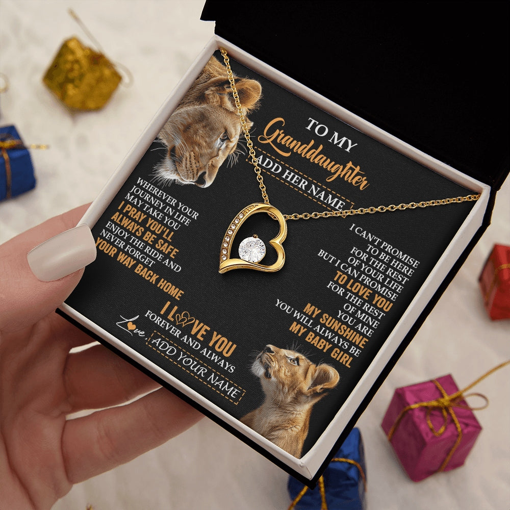 Forever Love Necklace 18K Yellow Gold Finish | 2 | Personalized To My Granddaughter Gifts Necklace From Grandma Wherever Your Journey In Life Lion Granddaughter Birthday Gifts Christmas Gift Box Message Card | https://teecentury.