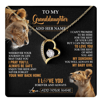 Forever Love Necklace 18K Yellow Gold Finish | 1 | Personalized To My Granddaughter Gifts Necklace From Grandma Wherever Your Journey In Life Lion Granddaughter Birthday Gifts Christmas Gift Box Message Card | https://teecentury.