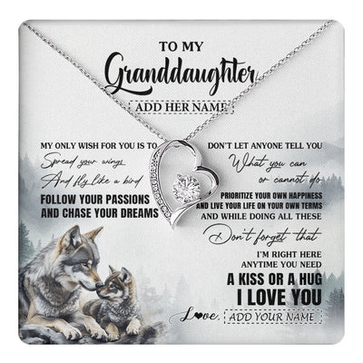 Forever Love Necklace 14K White Gold Finish | 1 | Personalized To My Granddaughter Gifts Necklace From Grandma Wolf My Only Wish For You Granddaughter Birthday Gifts Graduation Christmas Gift Box Message Card | https://teecentury.