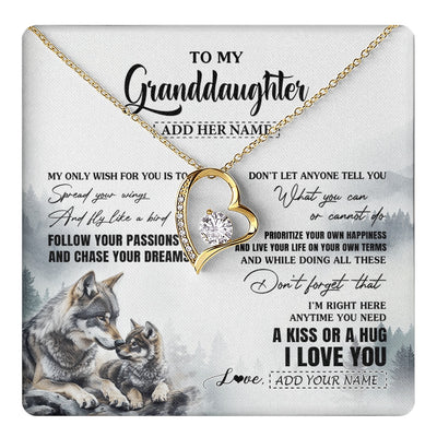 Forever Love Necklace 18K Yellow Gold Finish | 1 | Personalized To My Granddaughter Gifts Necklace From Grandma Wolf My Only Wish For You Granddaughter Birthday Gifts Graduation Christmas Gift Box Message Card | https://teecentury.