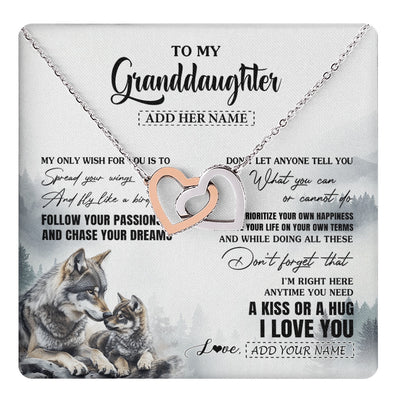 Interlocking Hearts Necklace Stainless Steel & Rose Gold Finish | 1 | Personalized To My Granddaughter Gifts Necklace From Grandma Wolf My Only Wish For You Granddaughter Birthday Gifts Graduation Christmas Gift Box Message Card | https://teecentury.