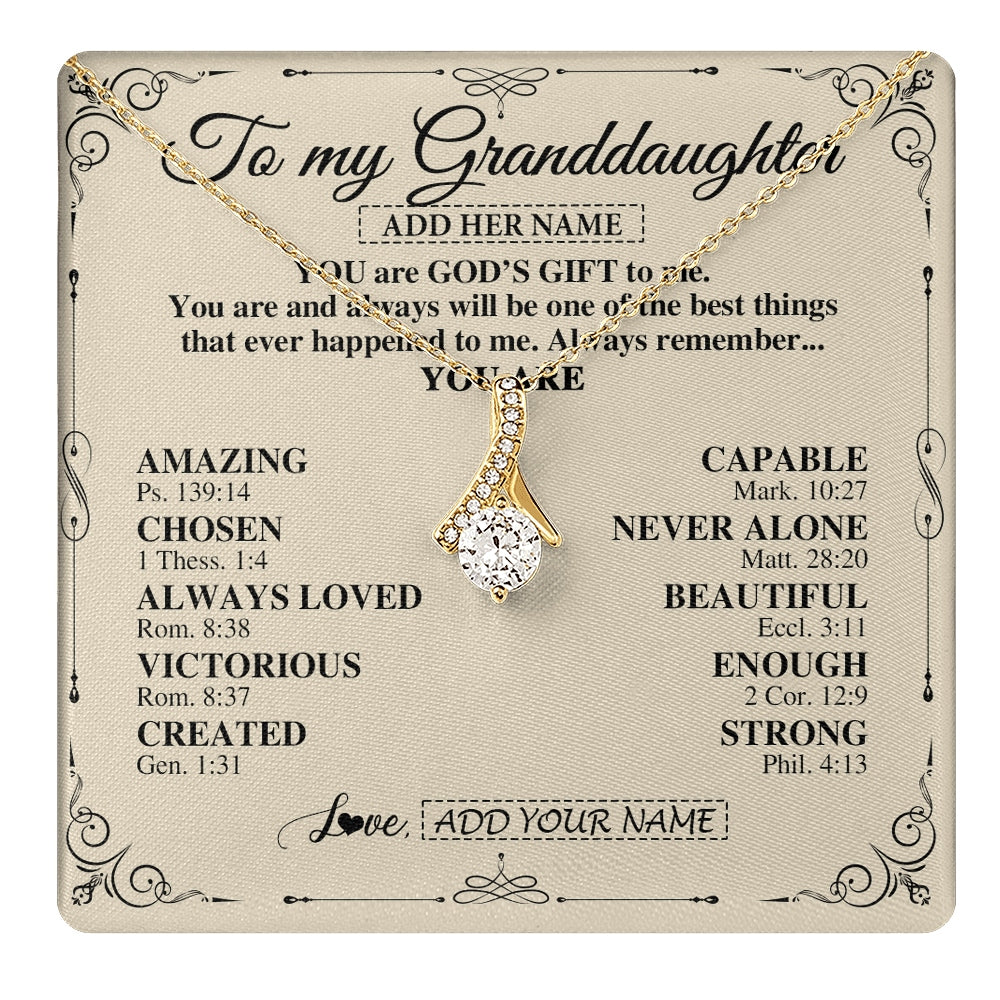 Alluring Beauty Necklace 18K Yellow Gold Finish | 1 | Personalized To My Granddaughter Gifts Necklace From Grandma You Are God's Gift To Me Granddaughter Birthday Gifts Christmas Christian Gift Box Message Card | https://teecentury.