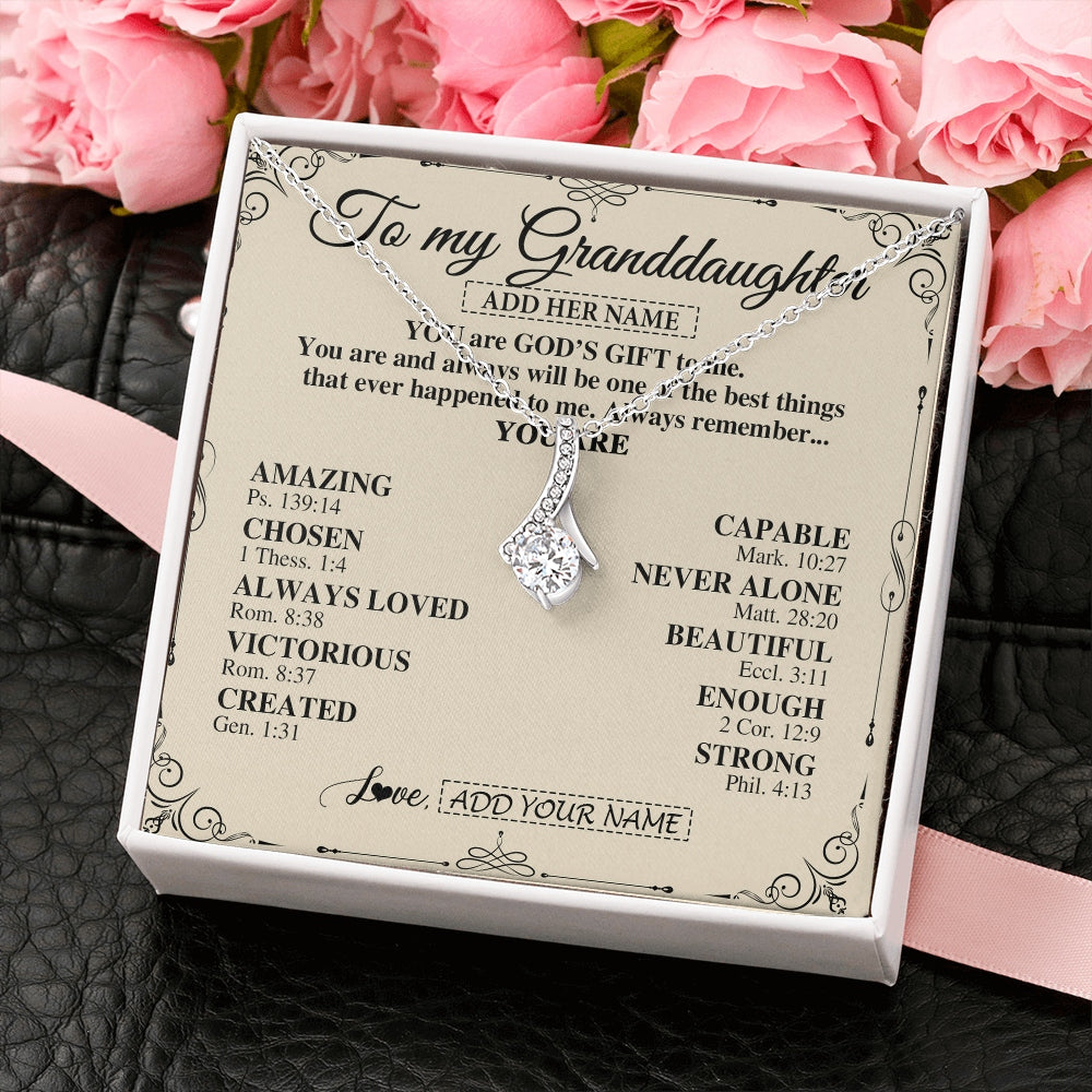 Alluring Beauty Necklace 14K White Gold Finish | 2 | Personalized To My Granddaughter Gifts Necklace From Grandma You Are God's Gift To Me Granddaughter Birthday Gifts Christmas Christian Gift Box Message Card | https://teecentury.