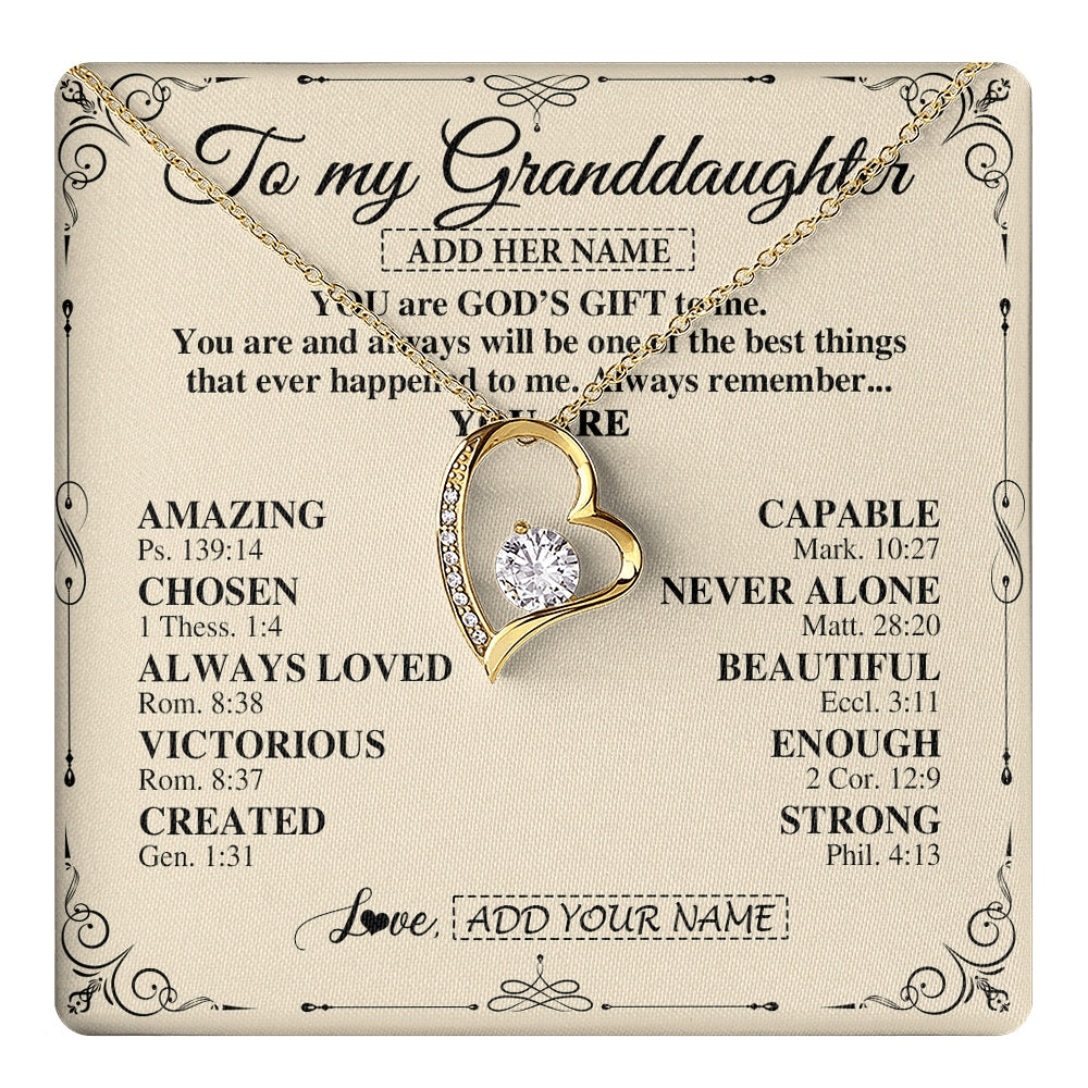 Forever Love Necklace 18K Yellow Gold Finish | 1 | Personalized To My Granddaughter Gifts Necklace From Grandma You Are God's Gift To Me Granddaughter Birthday Gifts Christmas Christian Gift Box Message Card | https://teecentury.