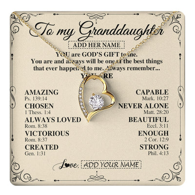 Forever Love Necklace 18K Yellow Gold Finish | 1 | Personalized To My Granddaughter Gifts Necklace From Grandma You Are God's Gift To Me Granddaughter Birthday Gifts Christmas Christian Gift Box Message Card | https://teecentury.
