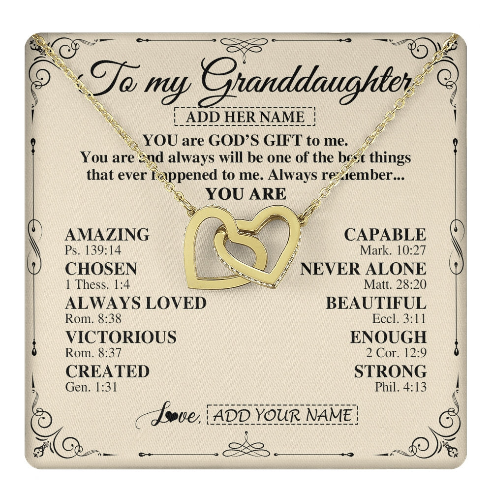 Interlocking Hearts Necklace 18K Yellow Gold Finish | 1 | Personalized To My Granddaughter Gifts Necklace From Grandma You Are God's Gift To Me Granddaughter Birthday Gifts Christmas Christian Gift Box Message Card | https://teecentury.