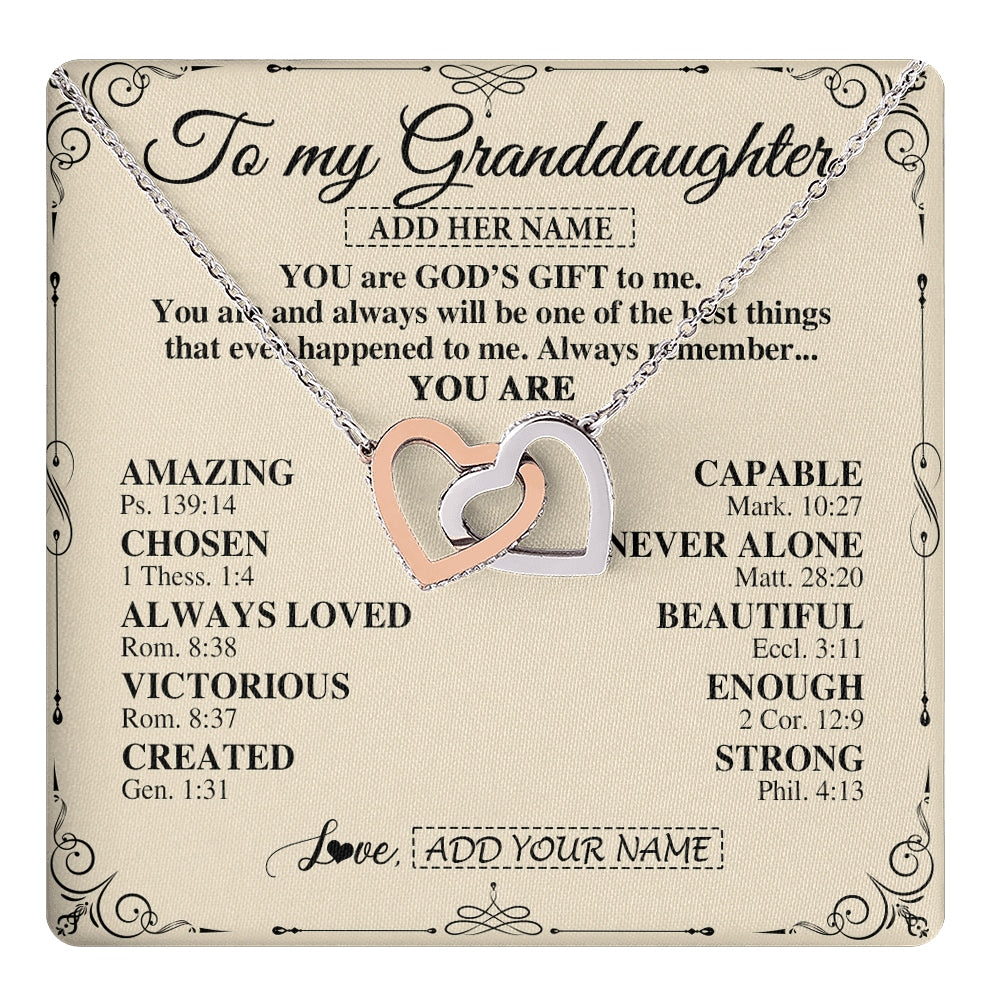 Interlocking Hearts Necklace Stainless Steel & Rose Gold Finish | 1 | Personalized To My Granddaughter Gifts Necklace From Grandma You Are God's Gift To Me Granddaughter Birthday Gifts Christmas Christian Gift Box Message Card | https://teecentury.