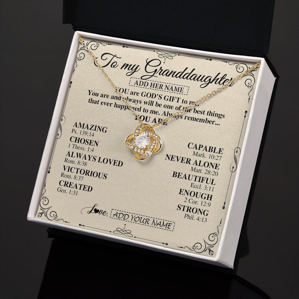 Love Knot Necklace 18K Yellow Gold Finish | 2 | Personalized To My Granddaughter Gifts Necklace From Grandma You Are God's Gift To Me Granddaughter Birthday Gifts Christmas Christian Gift Box Message Card | https://teecentury.