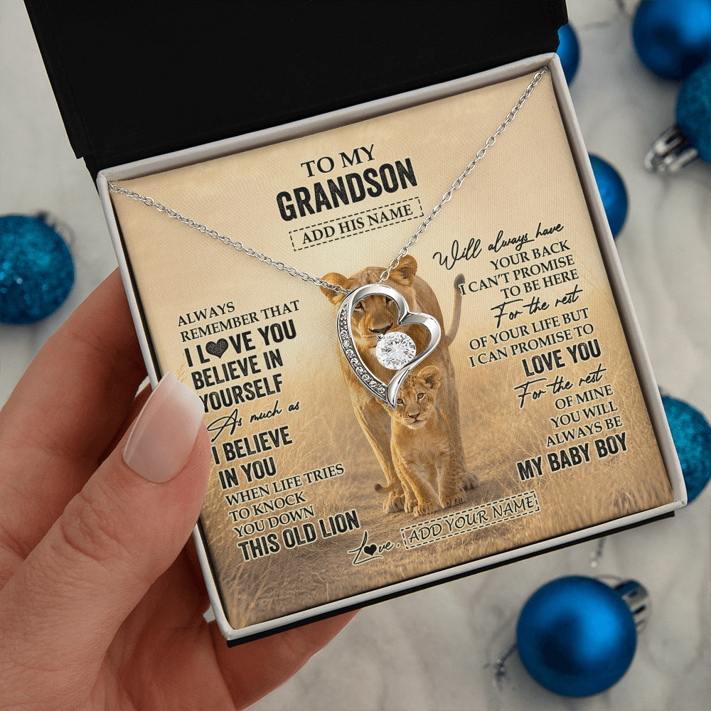 Forever Love Necklace 14K White Gold Finish | 2 | Personalized To My Granddaughter Gifts Necklace From Grandpa Always Remember Lion Gifts For Granddaughter Birthday Graduation Christmas Gift Box Message Card | https://teecentury.