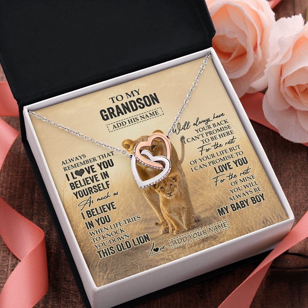 Interlocking Hearts Necklace Stainless Steel & Rose Gold Finish | 2 | Personalized To My Granddaughter Gifts Necklace From Grandpa Always Remember Lion Gifts For Granddaughter Birthday Graduation Christmas Gift Box Message Card | https://teecentury.