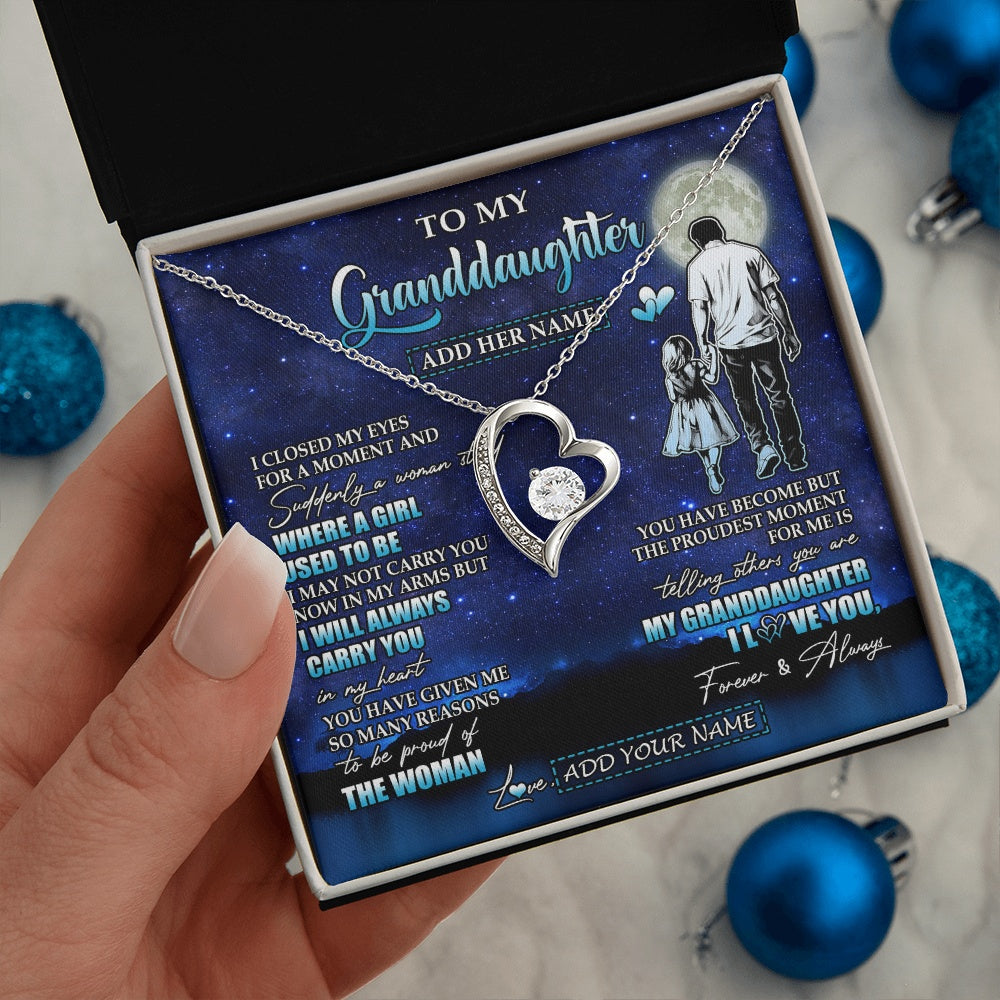 Forever Love Necklace 14K White Gold Finish | 2 | Personalized To My Granddaughter Gifts Necklace From Grandpa I Closed My Eyes For A Moment Granddaughter Birthday Graduation Christmas Gift Box Message Card | teecentury.myshopify