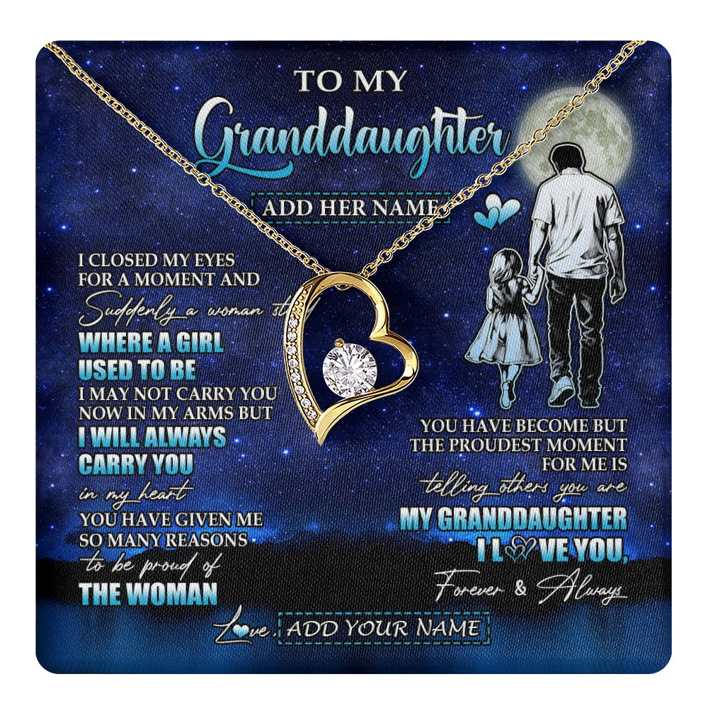 Forever Love Necklace 18K Yellow Gold Finish | 1 | Personalized To My Granddaughter Gifts Necklace From Grandpa I Closed My Eyes For A Moment Granddaughter Birthday Graduation Christmas Gift Box Message Card | teecentury.myshopify