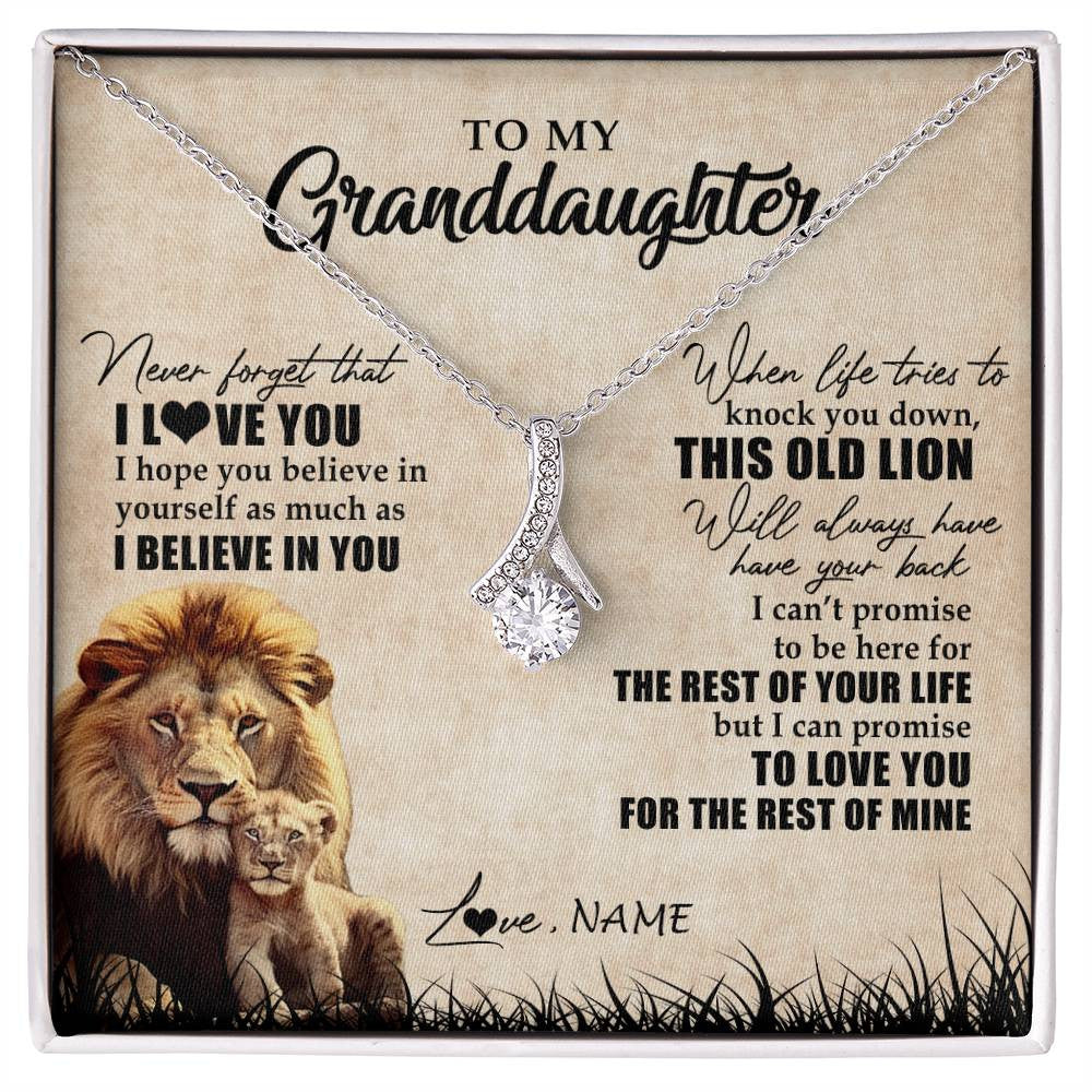 Alluring Beauty Necklace 14K White Gold Finish | Personalized To My Granddaughter Gifts Necklace From Grandpa Old Lion Granddaughter Jewelry Birthday Graduation Christmas Customized Gift Box Message Card | teecentury