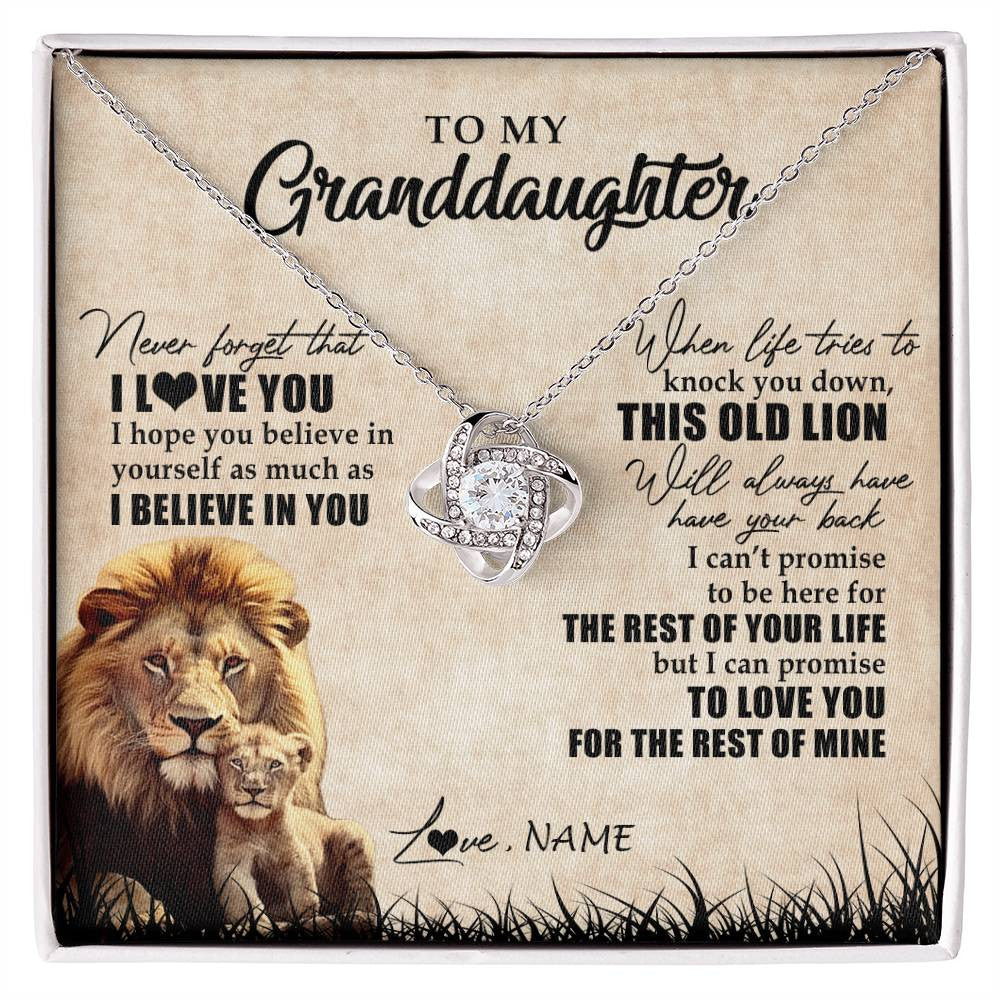 Love Knot Necklace 14K White Gold Finish | Personalized To My Granddaughter Gifts Necklace From Grandpa Old Lion Granddaughter Jewelry Birthday Graduation Christmas Customized Gift Box Message Card | teecentury