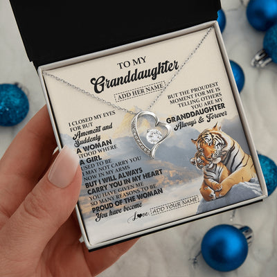 Forever Love Necklace 14K White Gold Finish | 2 | Personalized To My Granddaughter Gifts Necklace Tiger From Grandma Grandpa You Are My Granddaughter Birthday Gifts Graduation Christmas Gift Box Message Card | https://teecentury.