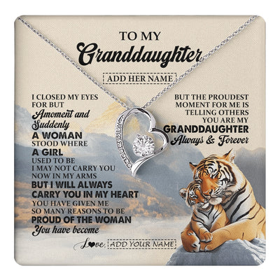 Forever Love Necklace 14K White Gold Finish | 1 | Personalized To My Granddaughter Gifts Necklace Tiger From Grandma Grandpa You Are My Granddaughter Birthday Gifts Graduation Christmas Gift Box Message Card | https://teecentury.