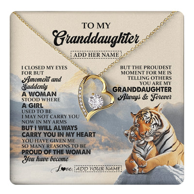 Forever Love Necklace 18K Yellow Gold Finish | 1 | Personalized To My Granddaughter Gifts Necklace Tiger From Grandma Grandpa You Are My Granddaughter Birthday Gifts Graduation Christmas Gift Box Message Card | https://teecentury.