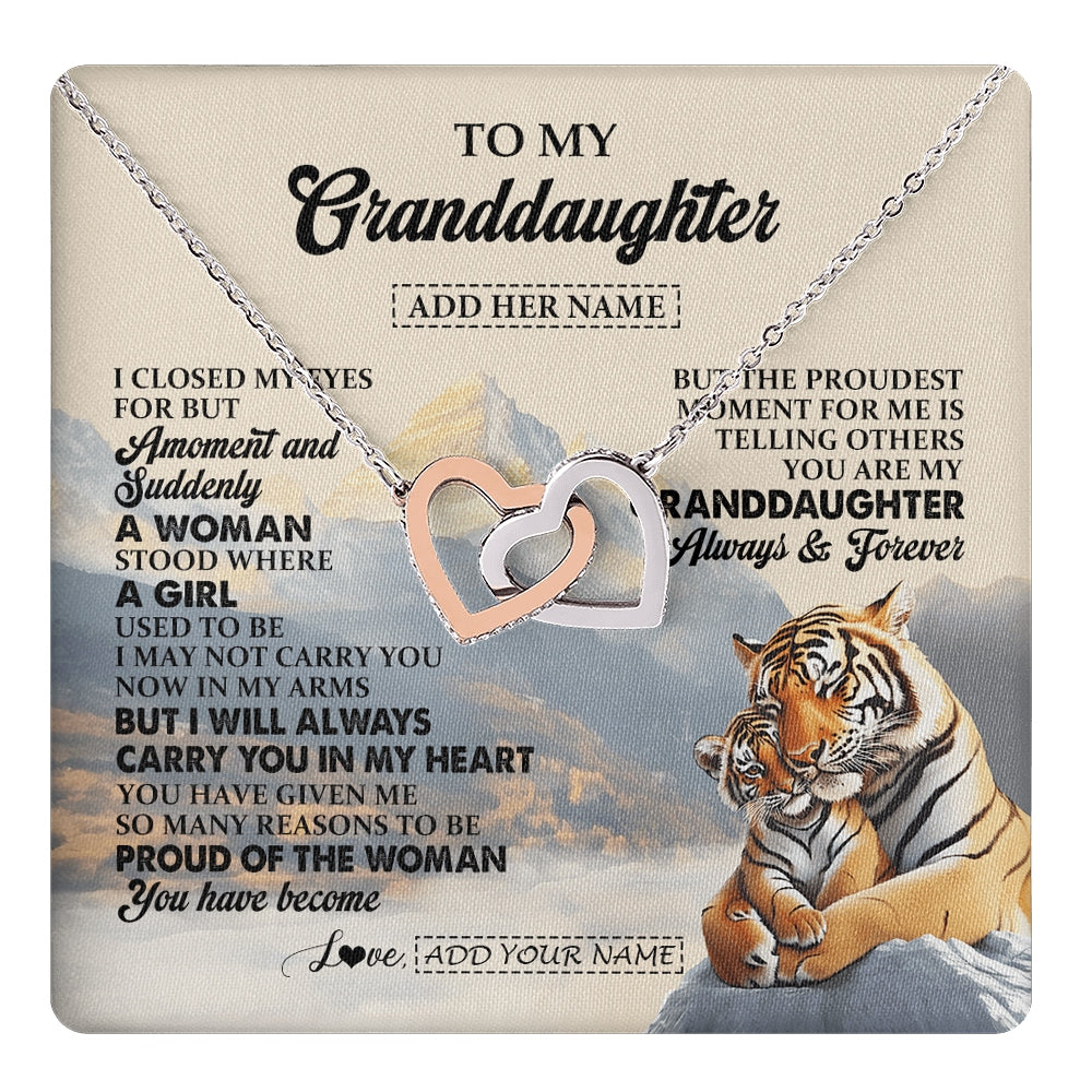 Interlocking Hearts Necklace Stainless Steel & Rose Gold Finish | 1 | Personalized To My Granddaughter Gifts Necklace Tiger From Grandma Grandpa You Are My Granddaughter Birthday Gifts Graduation Christmas Gift Box Message Card | https://teecentury.