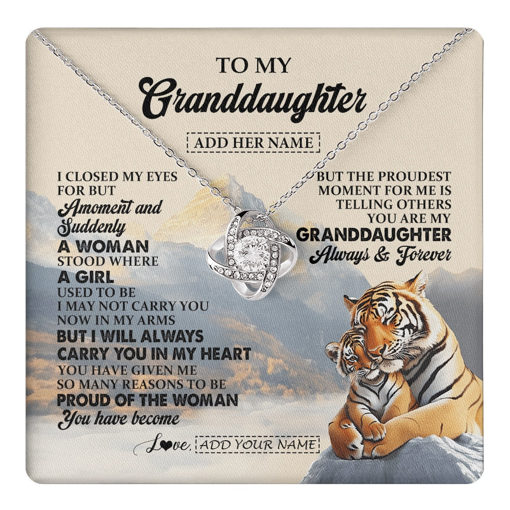Love Knot Necklace 14K White Gold Finish | 1 | Personalized To My Granddaughter Gifts Necklace Tiger From Grandma Grandpa You Are My Granddaughter Birthday Gifts Graduation Christmas Gift Box Message Card | https://teecentury.