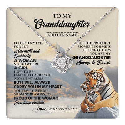 Love Knot Necklace 14K White Gold Finish | 1 | Personalized To My Granddaughter Gifts Necklace Tiger From Grandma Grandpa You Are My Granddaughter Birthday Gifts Graduation Christmas Gift Box Message Card | https://teecentury.