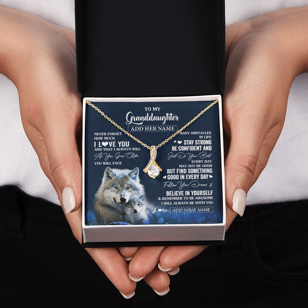 Alluring Beauty Necklace 18K Yellow Gold Finish | 2 | Personalized To My Granddaughter I Love You Forever Necklace From Grandma Grandpa Wolf Granddaughter Birthday Gifts Graduation Christmas Gift Box Message Card | teecentury.myshopify