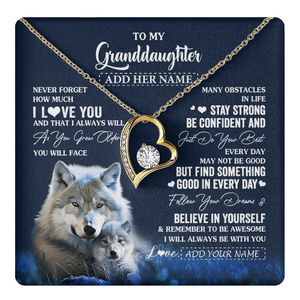 Forever Love Necklace 18K Yellow Gold Finish | 1 | Personalized To My Granddaughter I Love You Forever Necklace From Grandma Grandpa Wolf Granddaughter Birthday Gifts Graduation Christmas Gift Box Message Card | teecentury.myshopify