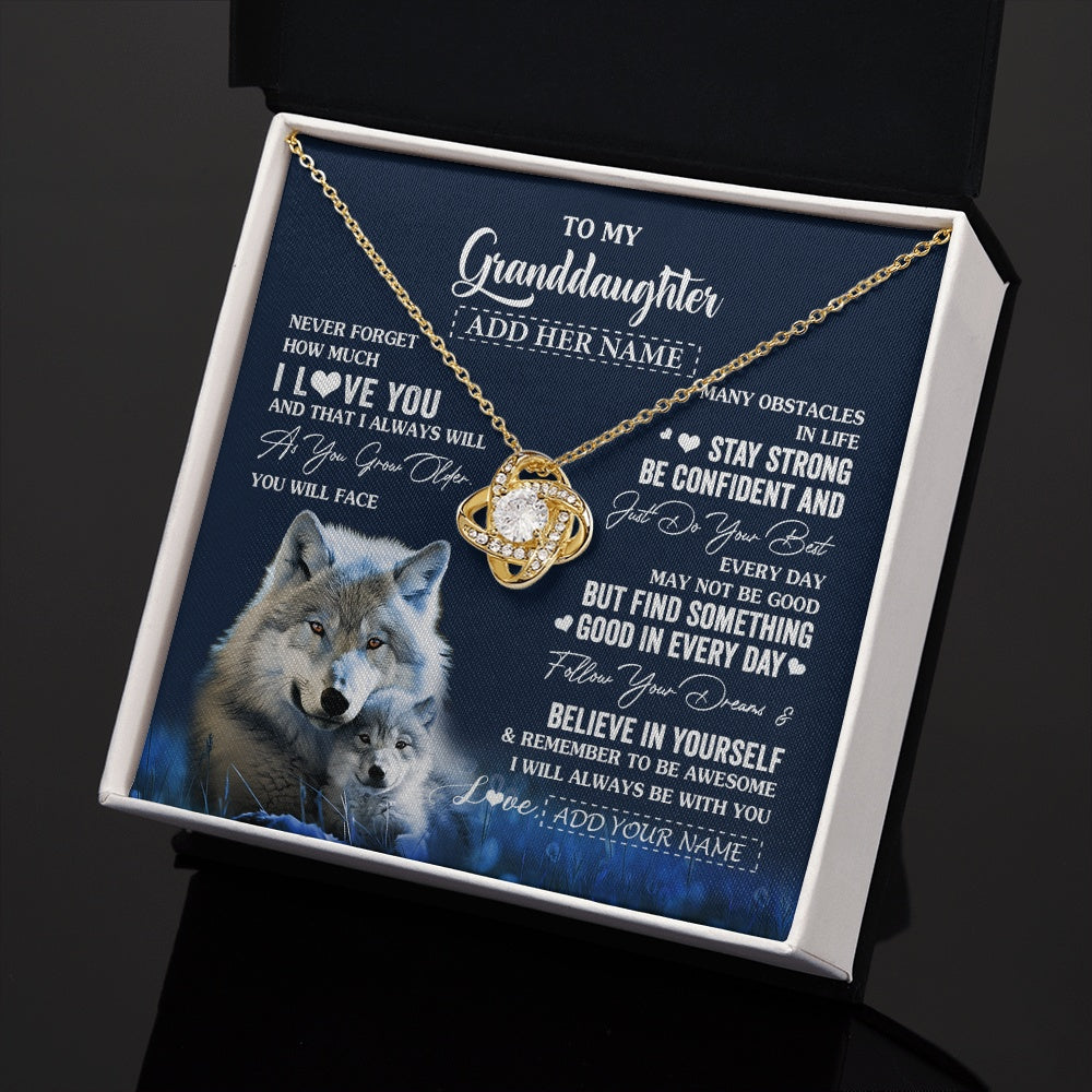 Love Knot Necklace 18K Yellow Gold Finish | 2 | Personalized To My Granddaughter I Love You Forever Necklace From Grandma Grandpa Wolf Granddaughter Birthday Gifts Graduation Christmas Gift Box Message Card | teecentury.myshopify