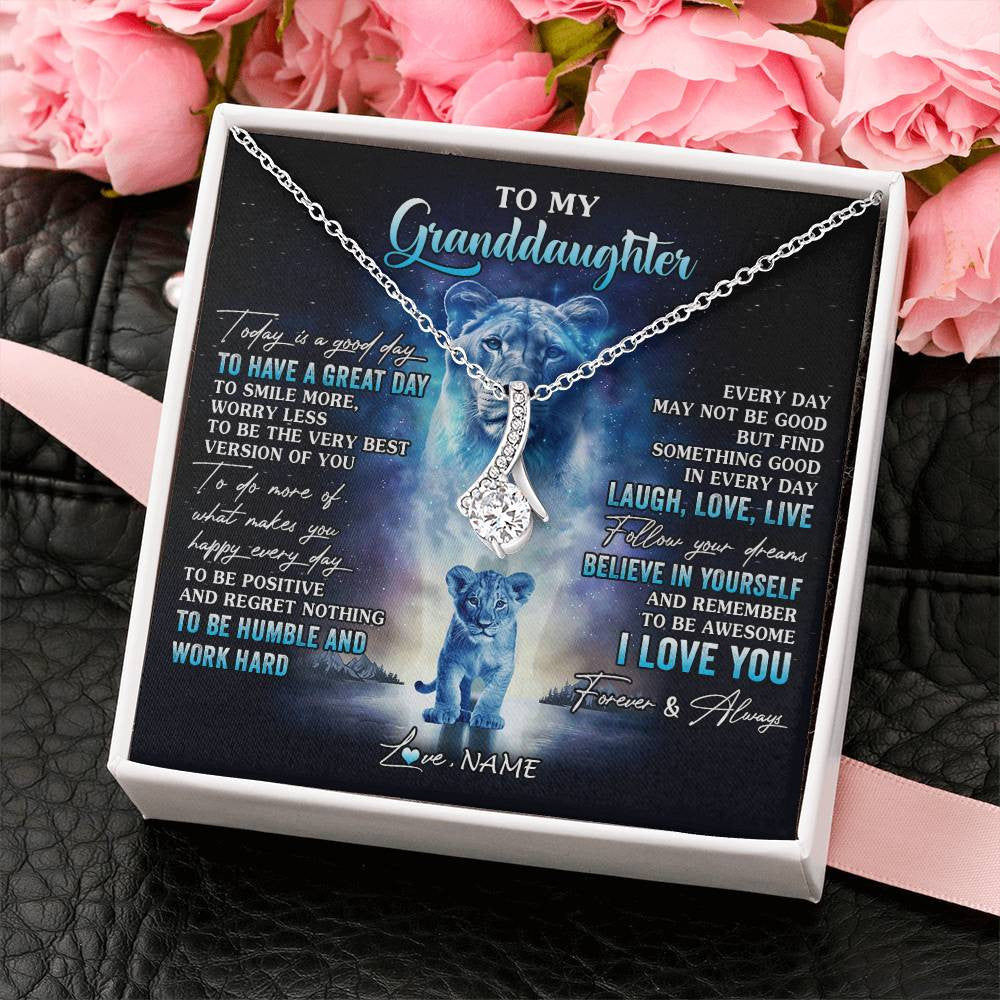 Alluring Beauty Necklace 14K White Gold Finish | 2 | Personalized To My Granddaughter Lion Necklace From Grandma Every Day Laugh Love Live Granddaughter Birthday Christmas Customized Gift Box Message Card | teecentury