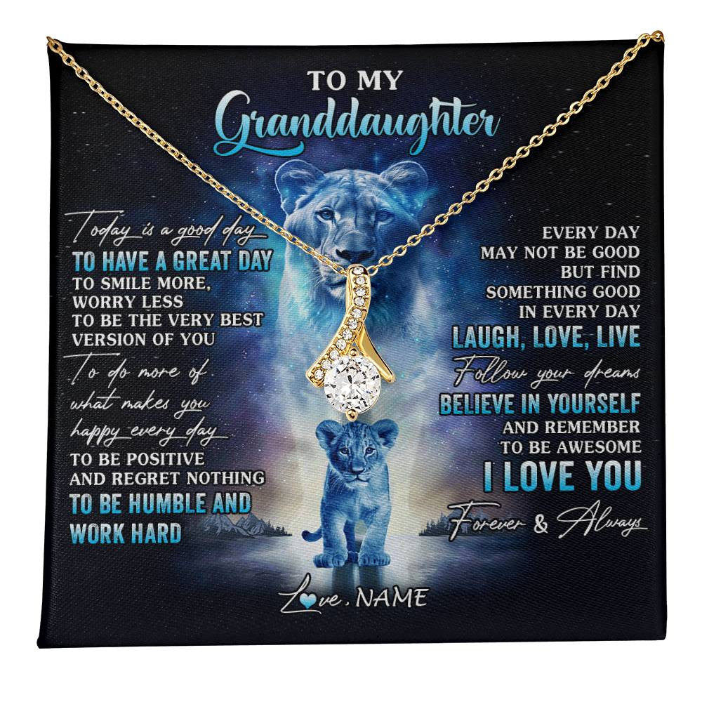 Alluring Beauty Necklace 18K Yellow Gold Finish | 1 | Personalized To My Granddaughter Lion Necklace From Grandma Every Day Laugh Love Live Granddaughter Birthday Christmas Customized Gift Box Message Card | teecentury