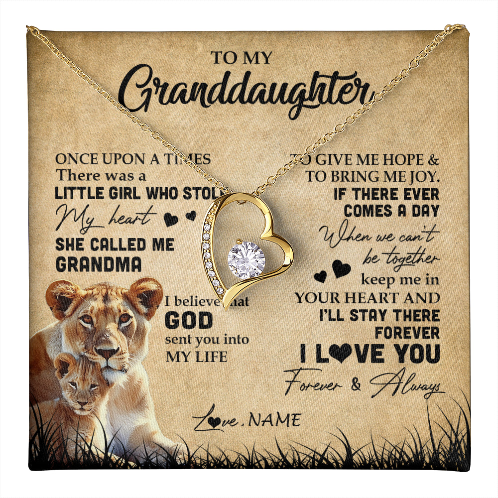 Forever Love Necklace 18K Yellow Gold Finish | 1 | Personalized To My Granddaughter Lion Necklace From Grandma I'll Stay There Forever Grandchild Birthday Graduation Christmas Customized Gift Box Message Card | teecentury