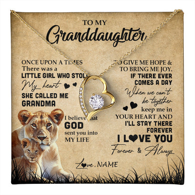 Forever Love Necklace 18K Yellow Gold Finish | 1 | Personalized To My Granddaughter Lion Necklace From Grandma I'll Stay There Forever Grandchild Birthday Graduation Christmas Customized Gift Box Message Card | teecentury