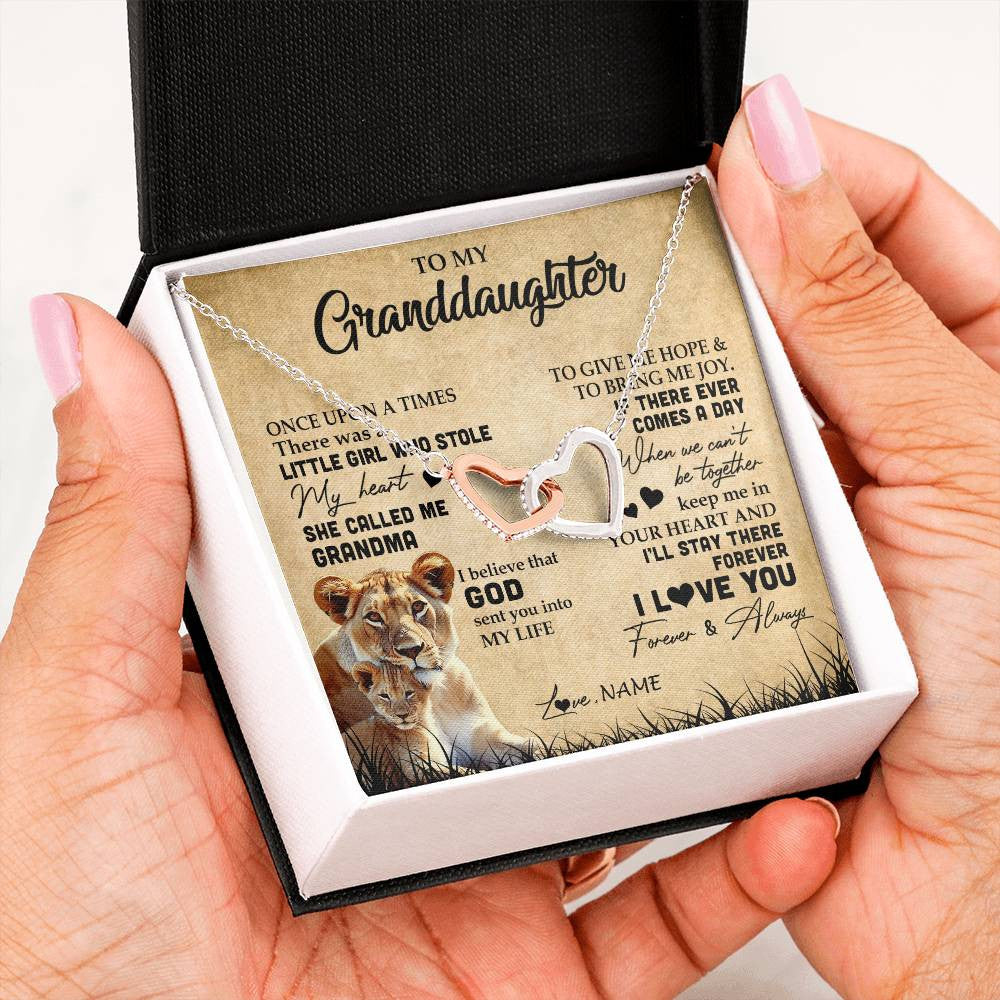 Interlocking Hearts Necklace | Personalized To My Granddaughter Lion Necklace From Grandma I'll Stay There Forever Grandchild Birthday Graduation Christmas Customized Gift Box Message Card | teecentury