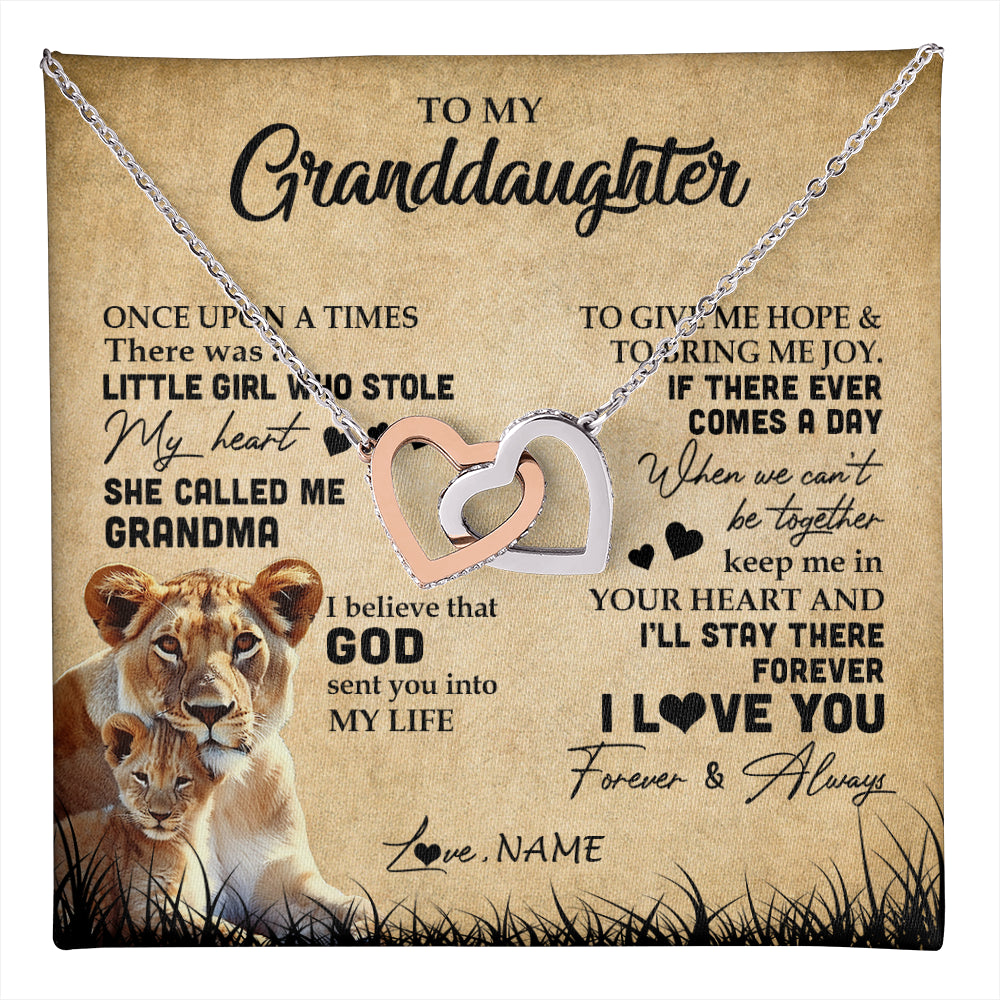 Interlocking Hearts Necklace Stainless Steel & Rose Gold Finish | 1 | Personalized To My Granddaughter Lion Necklace From Grandma I'll Stay There Forever Grandchild Birthday Graduation Christmas Customized Gift Box Message Card | teecentury