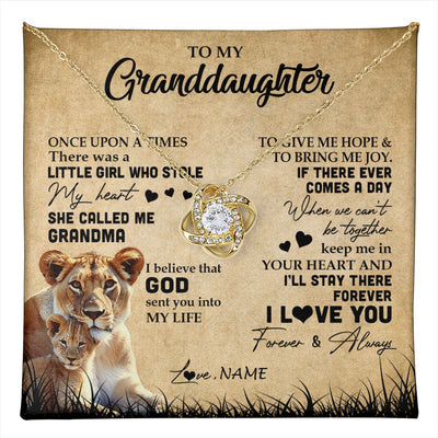 Love Knot Necklace 18K Yellow Gold Finish | 1 | Personalized To My Granddaughter Lion Necklace From Grandma I'll Stay There Forever Grandchild Birthday Graduation Christmas Customized Gift Box Message Card | teecentury