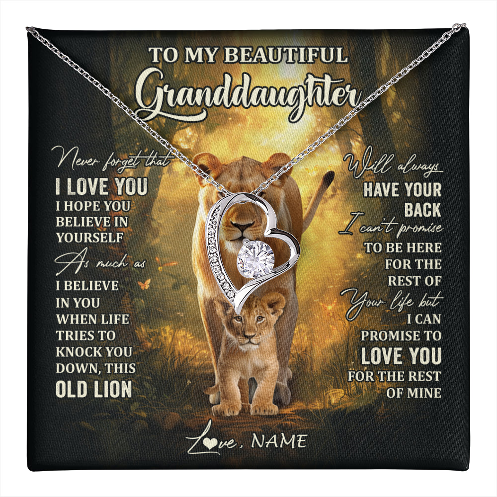 Forever Love Necklace 14K White Gold Finish | 1 | Personalized To My Granddaughter Lion Necklace From Grandma Never Forget That I Love You Granddaughter Birthday Christmas Customized Gift Box Message Card | teecentury