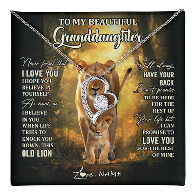 Forever Love Necklace 14K White Gold Finish | 1 | Personalized To My Granddaughter Lion Necklace From Grandma Never Forget That I Love You Granddaughter Birthday Christmas Customized Gift Box Message Card | teecentury