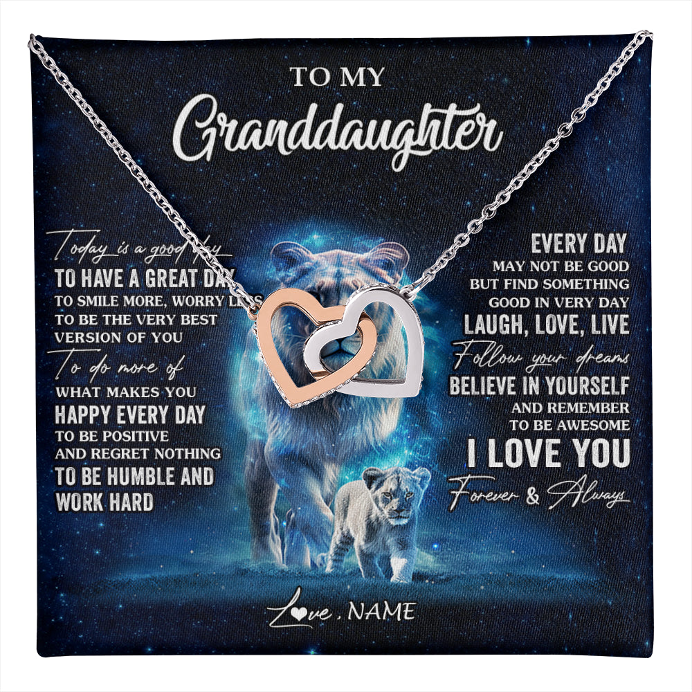 Interlocking Hearts Necklace Stainless Steel & Rose Gold Finish | 1 | Personalized To My Granddaughter Lion Necklace From Grandma Today Is A Good Day Granddaughter Gifts Birthday Christmas Customized Gift Box Message Card | teecentury