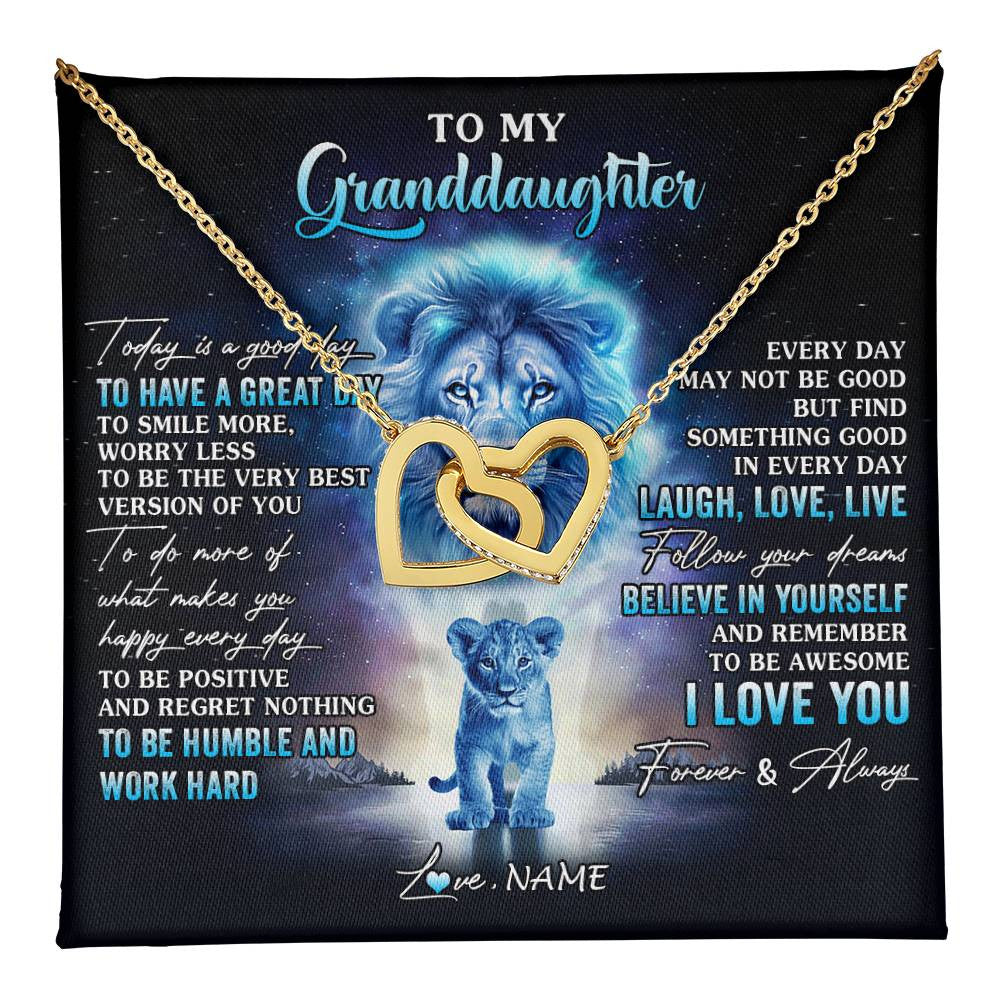 Interlocking Hearts Necklace 18K Yellow Gold Finish | 1 | Personalized To My Granddaughter Lion Necklace From Grandpa Every Day Laugh Love Live Granddaughter Birthday Christmas Customized Gift Box Message Card | teecentury