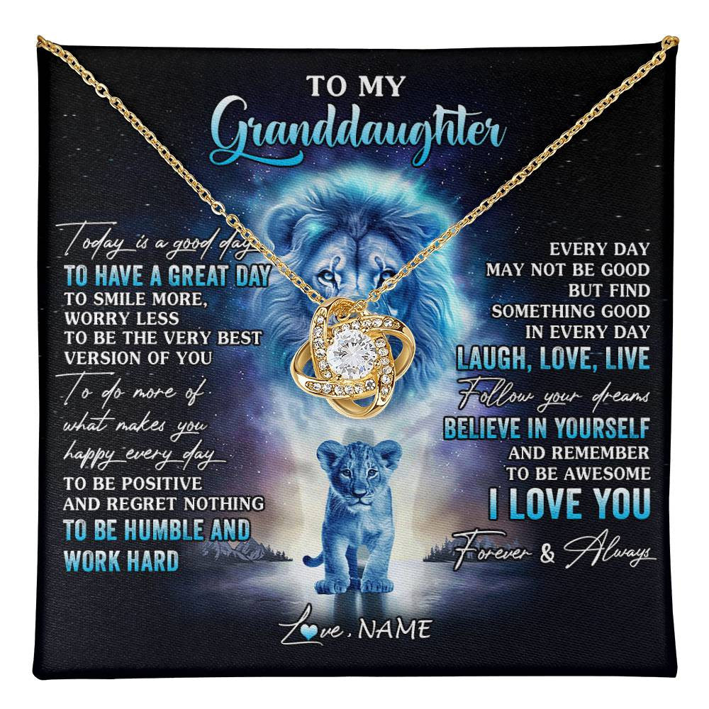 Love Knot Necklace 18K Yellow Gold Finish | 1 | Personalized To My Granddaughter Lion Necklace From Grandpa Every Day Laugh Love Live Granddaughter Birthday Christmas Customized Gift Box Message Card | teecentury