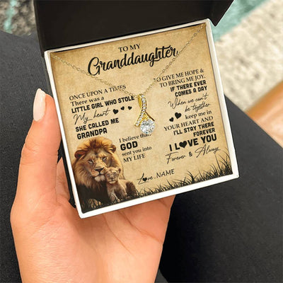 Alluring Beauty Necklace 18K Yellow Gold Finish | Personalized To My Granddaughter Lion Necklace From Grandpa I'll Stay There Forever Grandchild Birthday Graduation Christmas Customized Gift Box Message Card | teecentury
