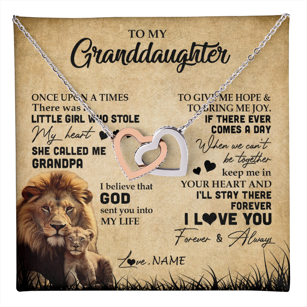 Interlocking Hearts Necklace Stainless Steel & Rose Gold Finish | 1 | Personalized To My Granddaughter Lion Necklace From Grandpa I'll Stay There Forever Grandchild Birthday Graduation Christmas Customized Gift Box Message Card | teecentury