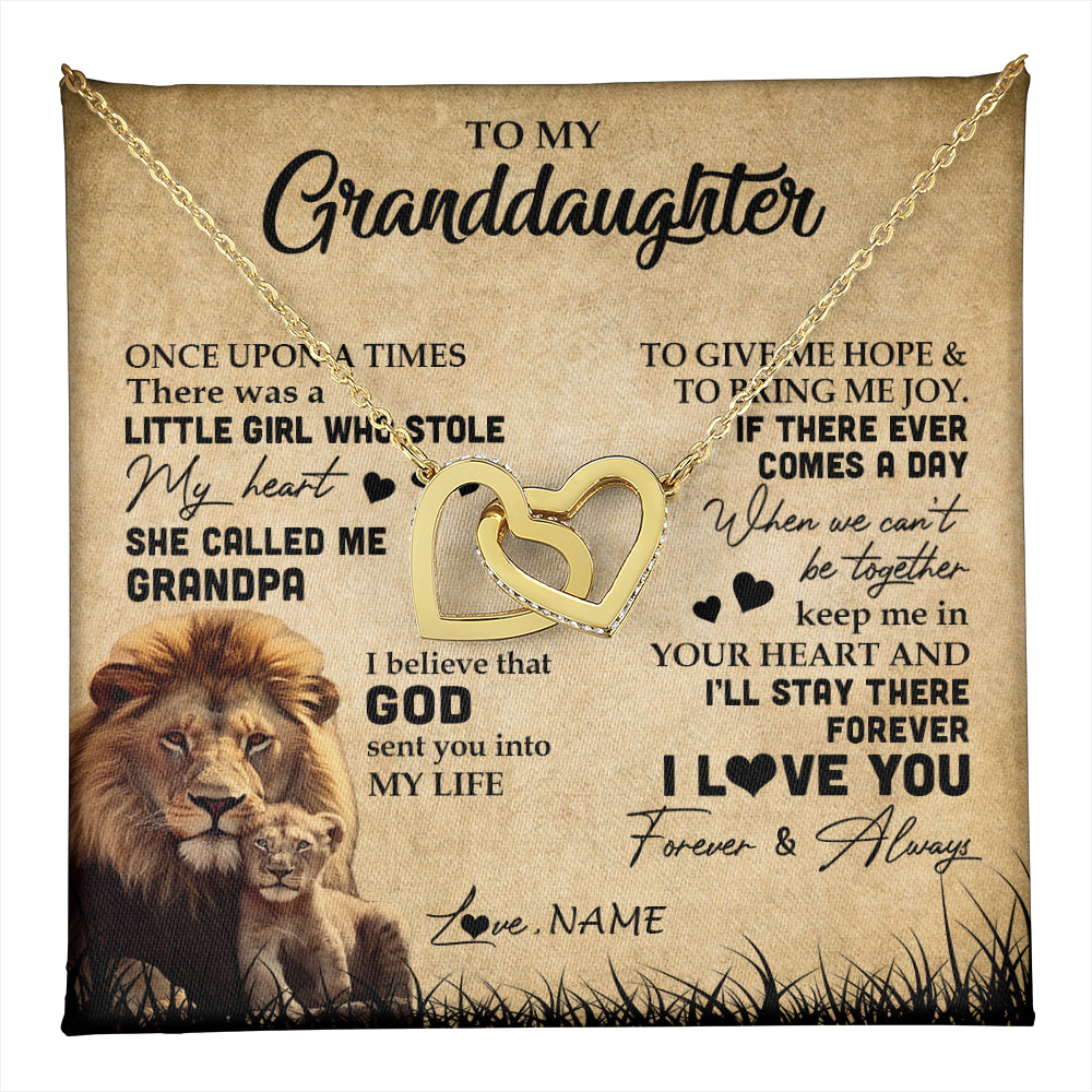 Interlocking Hearts Necklace 18K Yellow Gold Finish | 1 | Personalized To My Granddaughter Lion Necklace From Grandpa I'll Stay There Forever Grandchild Birthday Graduation Christmas Customized Gift Box Message Card | teecentury