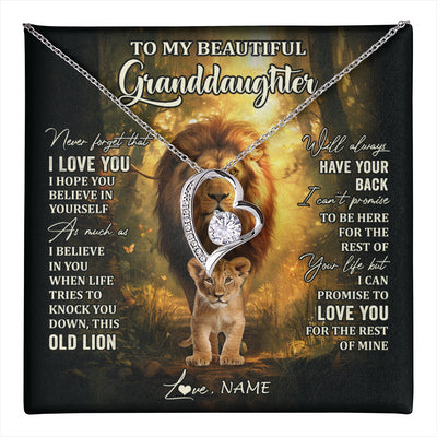 Forever Love Necklace 14K White Gold Finish | 1 | Personalized To My Granddaughter Lion Necklace From Grandpa Never Forget That I Love You Granddaughter Birthday Christmas Customized Gift Box Message Card | teecentury
