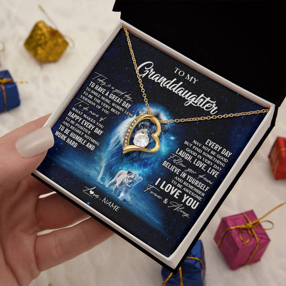 Forever Love Necklace 18K Yellow Gold Finish | 2 | Personalized To My Granddaughter Lion Necklace From Grandpa Today Is A Good Day Granddaughter Gifts Birthday Christmas Customized Gift Box Message Card | teecentury