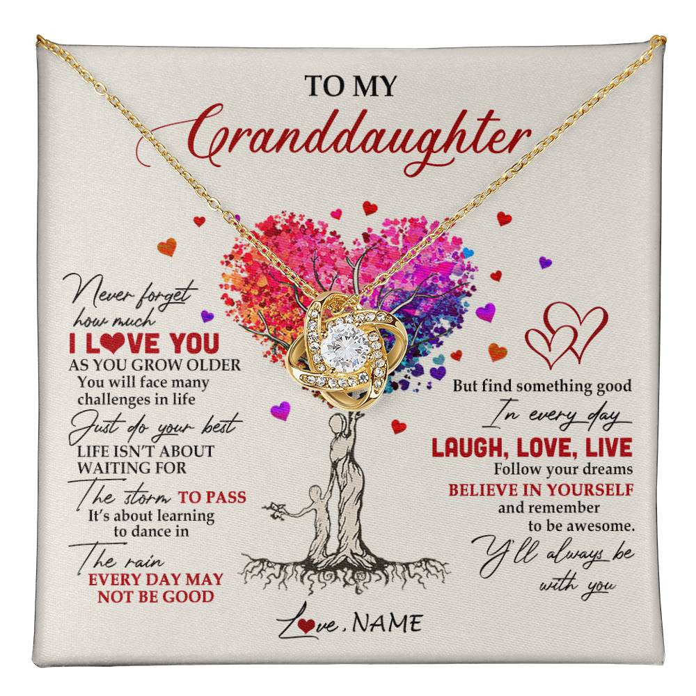 Love Knot Necklace 18K Yellow Gold Finish | 1 | Personalized To My Granddaughter Necklace From Grandma Colorful Tree Never Forget I Love You Granddaughter Birthday Christmas Customized Gift Box Message Card | teecentury