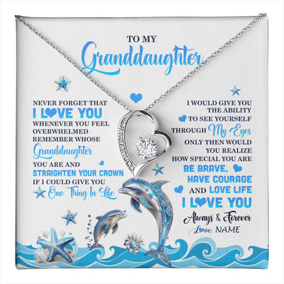 Forever Love Necklace 14K White Gold Finish | 1 | Personalized To My Granddaughter Necklace From Grandma Dophin Never Forget I Love You Granddaughter Birthday Gifts Christmas Customized Gift Box Message Card | teecentury