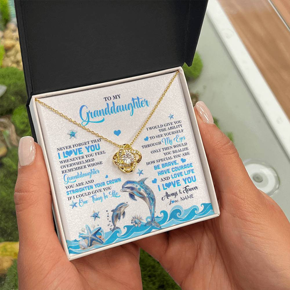 Love Knot Necklace 18K Yellow Gold Finish | 2 | Personalized To My Granddaughter Necklace From Grandma Dophin Never Forget I Love You Granddaughter Birthday Gifts Christmas Customized Gift Box Message Card | teecentury