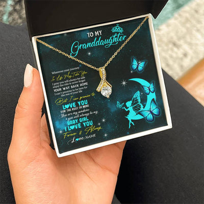 Alluring Beauty Necklace 18K Yellow Gold Finish | 2 | Personalized To My Granddaughter Necklace From Grandma Fairy Silhouette Fantasy Moon Granddaughter Birthday Christmas Customized Gift Box Message Card | teecentury