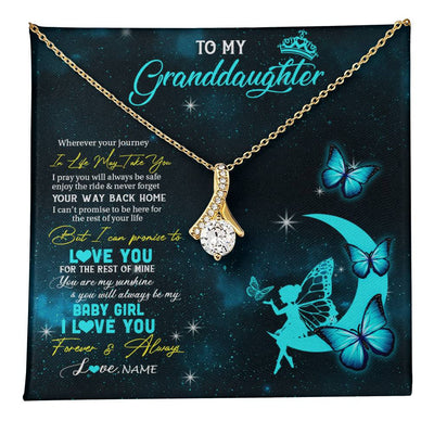 Alluring Beauty Necklace 18K Yellow Gold Finish | 1 | Personalized To My Granddaughter Necklace From Grandma Fairy Silhouette Fantasy Moon Granddaughter Birthday Christmas Customized Gift Box Message Card | teecentury